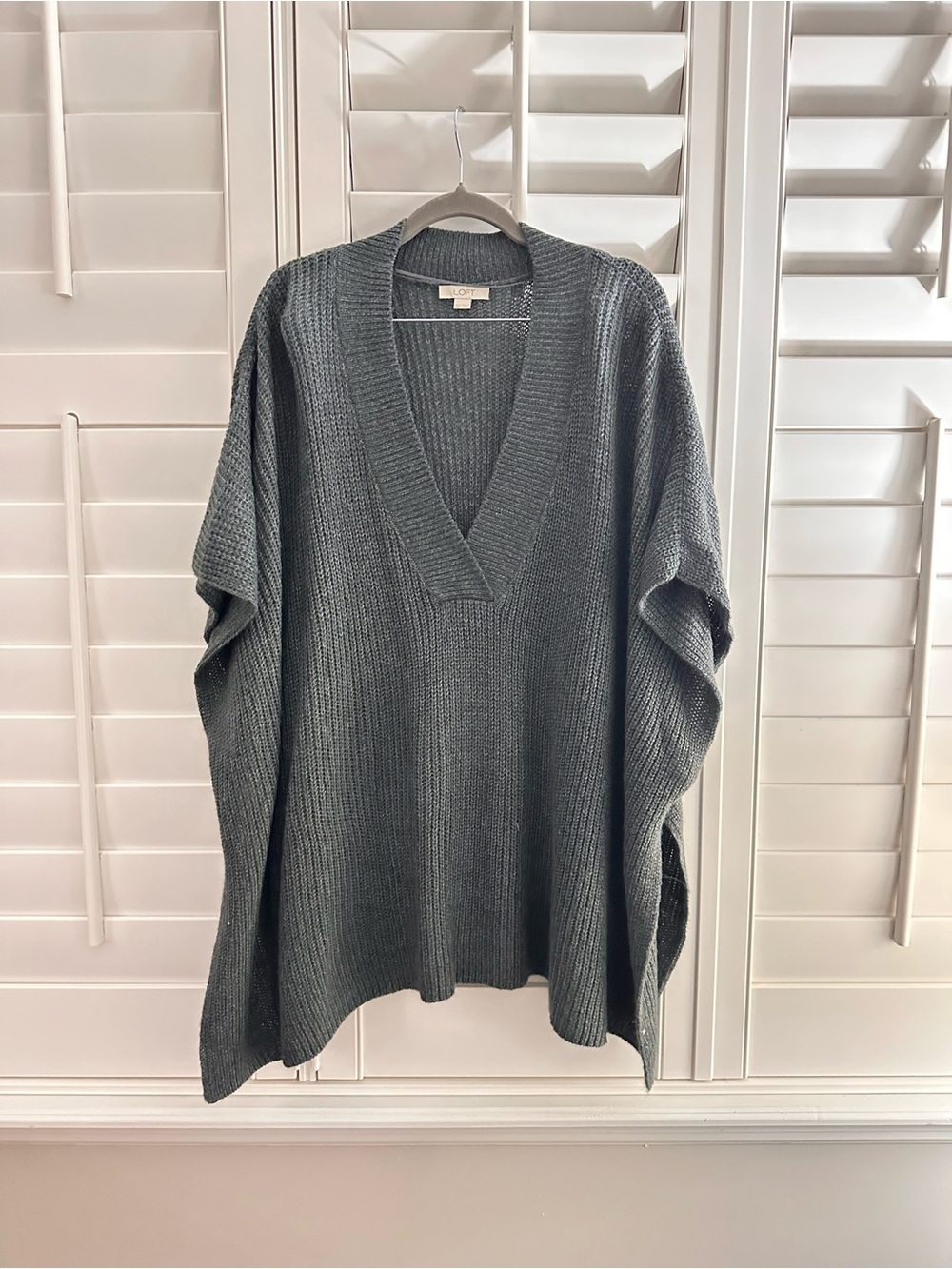 LOFT Slate Gray Deep V-Neck Oversized Knit Sweater - never worn